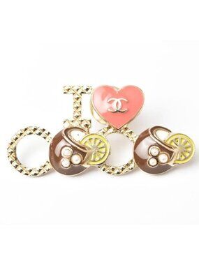 Chanel Brooch Pin Badge I Love Coco Heart Motif